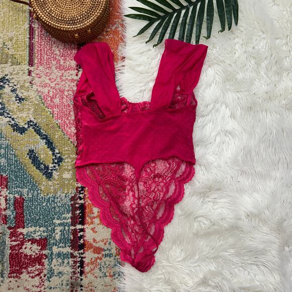 Vintage 80s Victoria's Secret Pink Lace One Piece Teddie Bodysuit Lingerie 36C - Picture 2 of 8